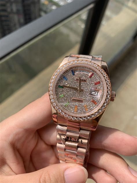 iced out rolex rose gold black|iced out rolex real.